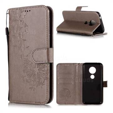 Intricate Embossing Dandelion Butterfly Leather Wallet Case for Motorola Moto E5 - Gray
