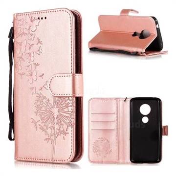 Intricate Embossing Dandelion Butterfly Leather Wallet Case for Motorola Moto E5 - Rose Gold