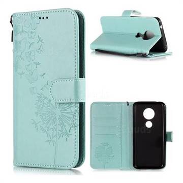 Intricate Embossing Dandelion Butterfly Leather Wallet Case for Motorola Moto E5 - Green