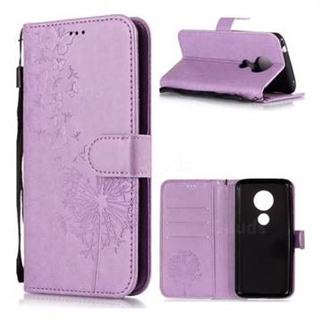 Intricate Embossing Dandelion Butterfly Leather Wallet Case for Motorola Moto E5 - Purple