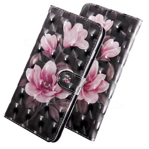 Black Powder Flower 3D Painted Leather Wallet Case for Motorola Moto E5