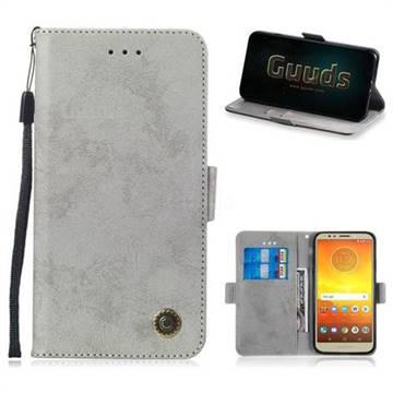 Retro Classic Leather Phone Wallet Case Cover for Motorola Moto E5 - Gray