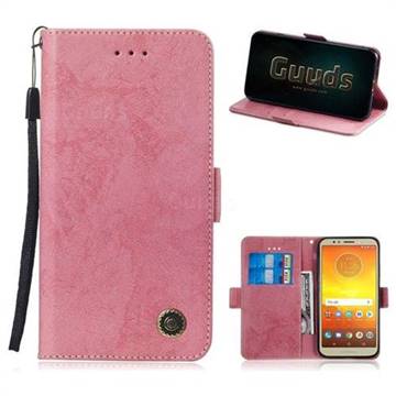 Retro Classic Leather Phone Wallet Case Cover for Motorola Moto E5 - Pink