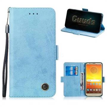 Retro Classic Leather Phone Wallet Case Cover for Motorola Moto E5 - Light Blue
