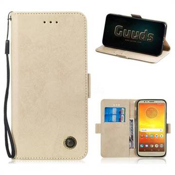 Retro Classic Leather Phone Wallet Case Cover for Motorola Moto E5 - Golden