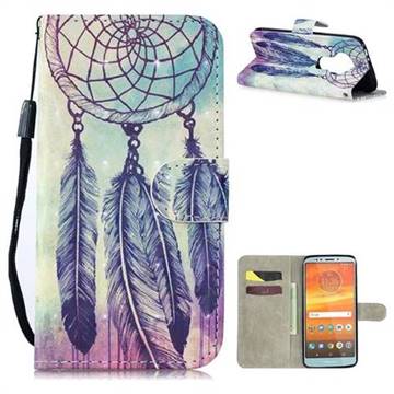 Feather Wind Chimes 3D Painted Leather Wallet Phone Case for Motorola Moto E5