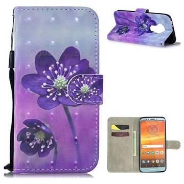 Purple Flower 3D Painted Leather Wallet Phone Case for Motorola Moto E5