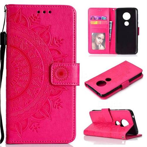 Intricate Embossing Datura Leather Wallet Case for Motorola Moto E5 - Rose Red