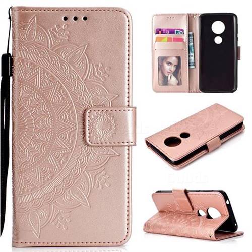 Intricate Embossing Datura Leather Wallet Case for Motorola Moto E5 - Rose Gold
