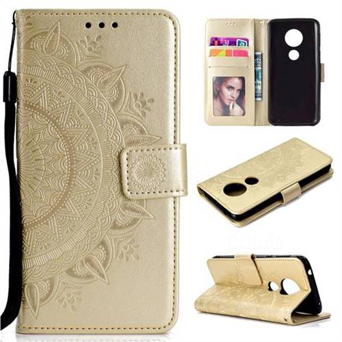 Intricate Embossing Datura Leather Wallet Case for Motorola Moto E5 - Golden