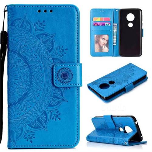 Intricate Embossing Datura Leather Wallet Case for Motorola Moto E5 - Blue