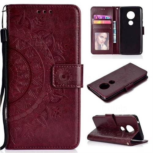 Intricate Embossing Datura Leather Wallet Case for Motorola Moto E5 - Brown
