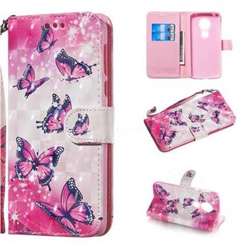 Pink Butterfly 3D Painted Leather Wallet Phone Case for Motorola Moto E5