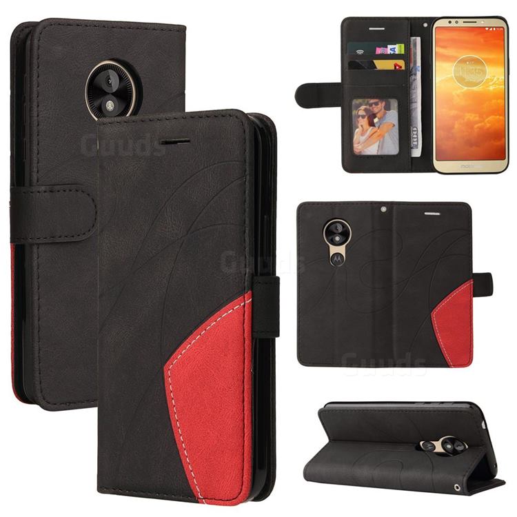 Luxury Two-color Stitching Leather Wallet Case Cover for Motorola Moto E5 - Black