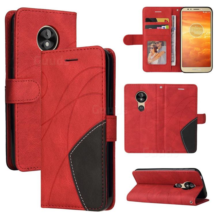 Luxury Two-color Stitching Leather Wallet Case Cover for Motorola Moto E5 - Red