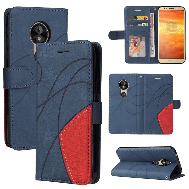 Luxury Two-color Stitching Leather Wallet Case Cover for Motorola Moto E5 - Blue