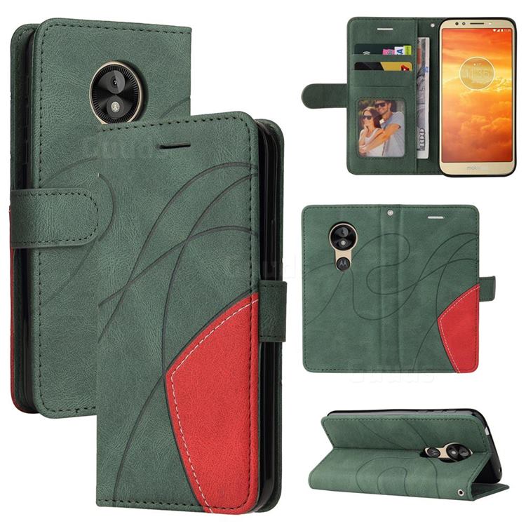 Luxury Two-color Stitching Leather Wallet Case Cover for Motorola Moto E5 - Green
