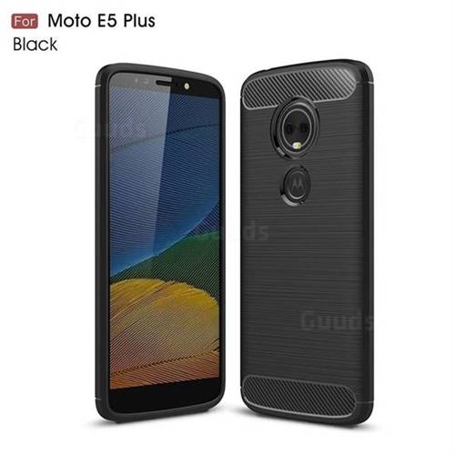 Luxury Carbon Fiber Brushed Wire Drawing Silicone TPU Back Cover for Motorola Moto E5 Plus - Black