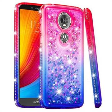 Diamond Frame Liquid Glitter Quicksand Sequins Phone Case for Motorola Moto E5 Plus - Pink Blue
