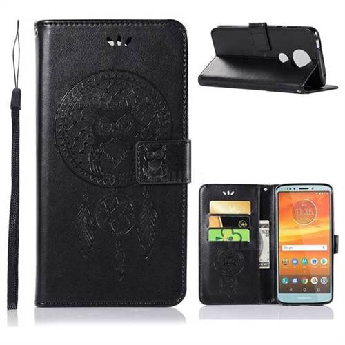 Intricate Embossing Owl Campanula Leather Wallet Case for Motorola Moto E5 Plus - Black