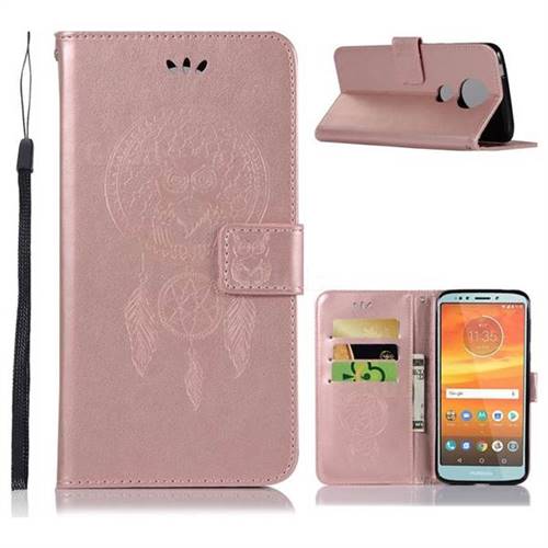 Intricate Embossing Owl Campanula Leather Wallet Case for Motorola Moto E5 Plus - Rose Gold