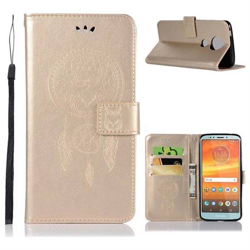 Intricate Embossing Owl Campanula Leather Wallet Case for Motorola Moto E5 Plus - Champagne
