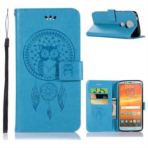 Intricate Embossing Owl Campanula Leather Wallet Case for Motorola Moto E5 Plus - Blue