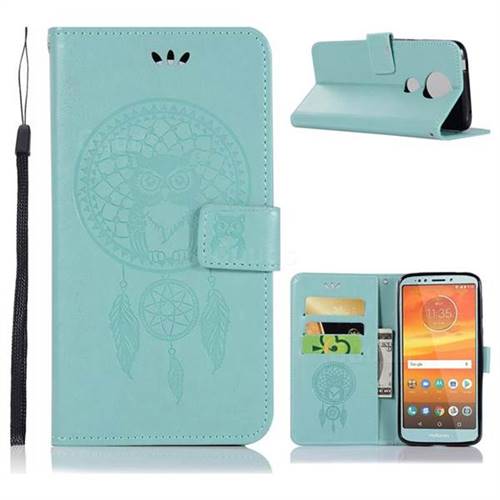Intricate Embossing Owl Campanula Leather Wallet Case for Motorola Moto E5 Plus - Green