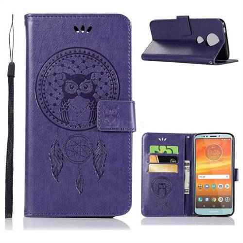 Intricate Embossing Owl Campanula Leather Wallet Case for Motorola Moto E5 Plus - Purple