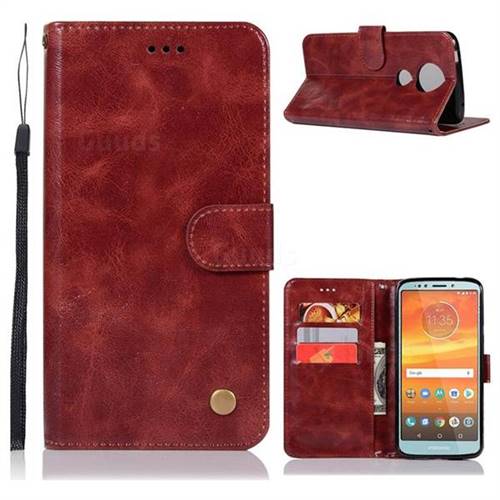 Luxury Retro Leather Wallet Case for Motorola Moto E5 Plus - Wine Red