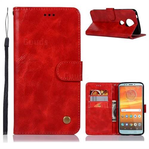 Luxury Retro Leather Wallet Case for Motorola Moto E5 Plus - Red