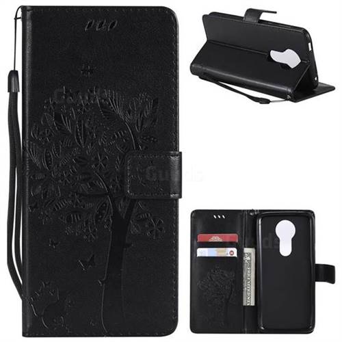 Embossing Butterfly Tree Leather Wallet Case for Motorola Moto E5 Plus - Black