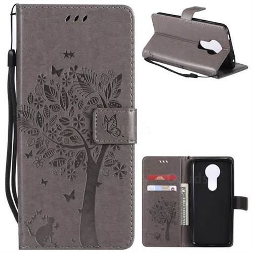 Embossing Butterfly Tree Leather Wallet Case for Motorola Moto E5 Plus - Grey