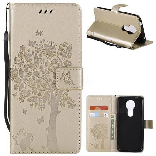 Embossing Butterfly Tree Leather Wallet Case for Motorola Moto E5 Plus - Champagne