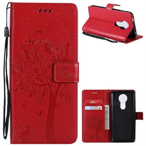 Embossing Butterfly Tree Leather Wallet Case for Motorola Moto E5 Plus - Red