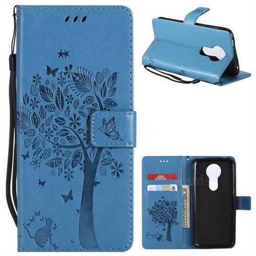 Embossing Butterfly Tree Leather Wallet Case for Motorola Moto E5 Plus - Blue