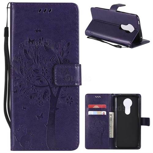 Embossing Butterfly Tree Leather Wallet Case for Motorola Moto E5 Plus - Purple