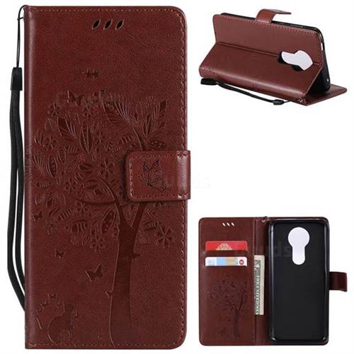 Embossing Butterfly Tree Leather Wallet Case for Motorola Moto E5 Plus - Brown