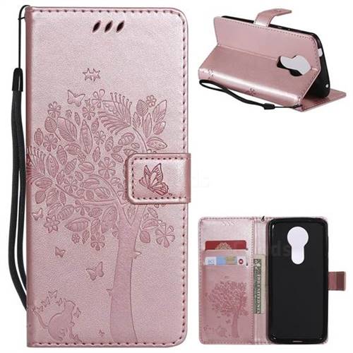 Embossing Butterfly Tree Leather Wallet Case for Motorola Moto E5 Plus - Rose Pink