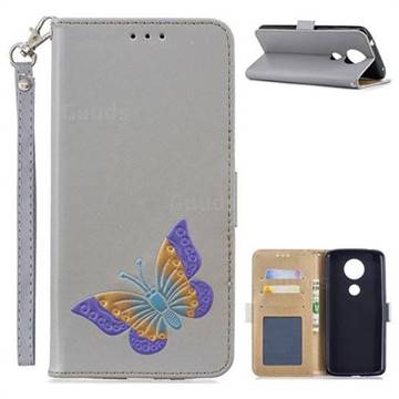 Imprint Embossing Butterfly Leather Wallet Case for Motorola Moto E5 Plus - Grey