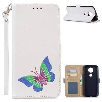 Imprint Embossing Butterfly Leather Wallet Case for Motorola Moto E5 Plus - White