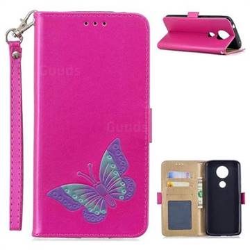 Imprint Embossing Butterfly Leather Wallet Case for Motorola Moto E5 Plus - Rose Red