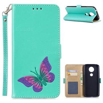 Imprint Embossing Butterfly Leather Wallet Case for Motorola Moto E5 Plus - Mint Green