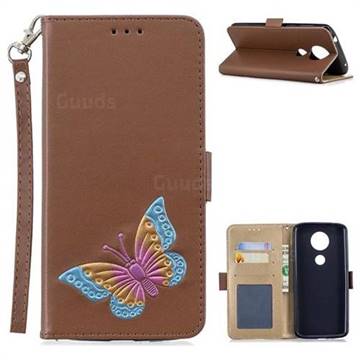 Imprint Embossing Butterfly Leather Wallet Case for Motorola Moto E5 Plus - Brown