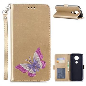 Imprint Embossing Butterfly Leather Wallet Case for Motorola Moto E5 Plus - Golden
