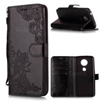 Intricate Embossing Lotus Mandala Flower Leather Wallet Case for Motorola Moto E5 Plus - Black