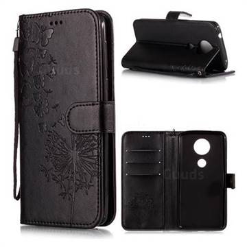 Intricate Embossing Dandelion Butterfly Leather Wallet Case for Motorola Moto E5 Plus - Black