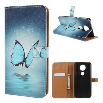 Sea Blue Butterfly Leather Wallet Case for Motorola Moto E5 Plus