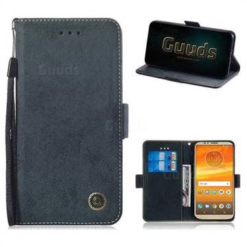 Retro Classic Leather Phone Wallet Case Cover for Motorola Moto E5 Plus - Black