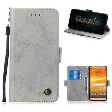 Retro Classic Leather Phone Wallet Case Cover for Motorola Moto E5 Plus - Gray